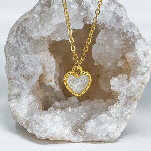3/$20 14k Gold White Glitter Resin Heart Handmade Charm Pendant Necklace